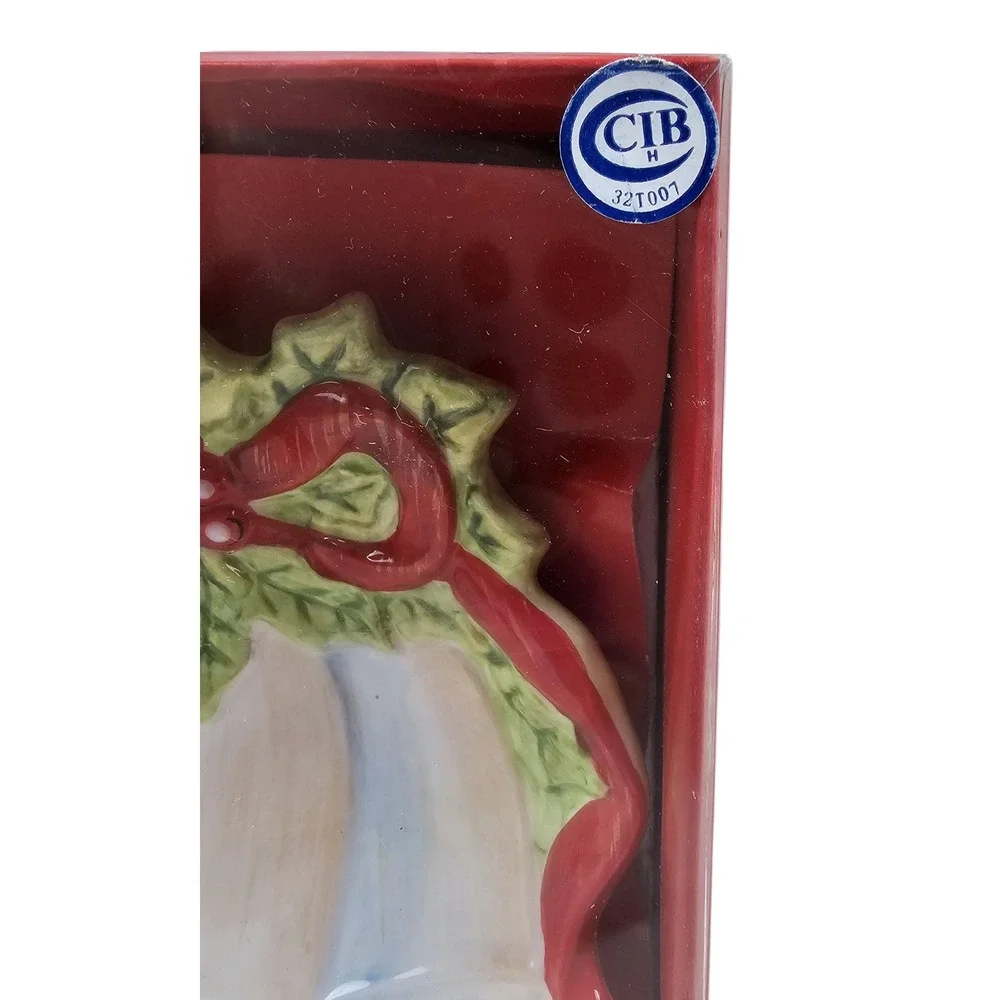 Sonoma Life Style Christmas Ceramic Candy Dish Set Holly Wreath & Bells 2pc